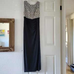 LAUREN By Ralph Lauren Black White Sequenced Long Evening Dress Size 6